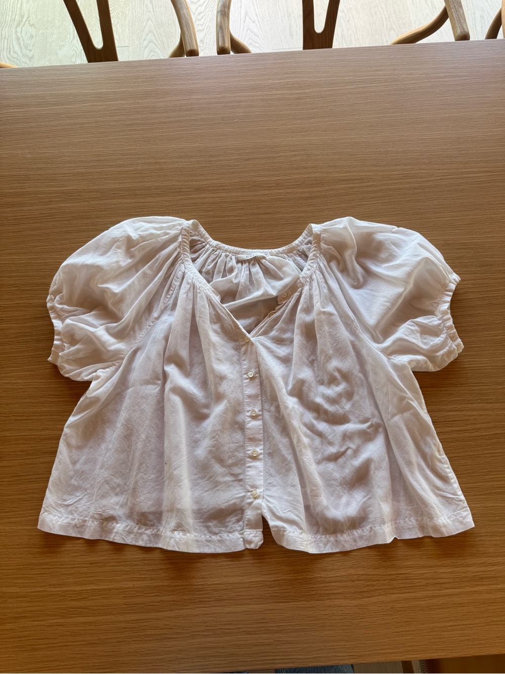 White Puff-Sleeve Button-Front Women’s Top